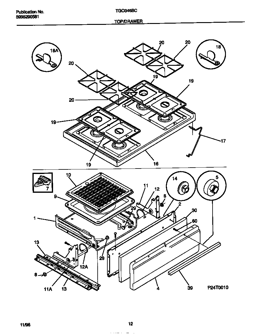 Tappan TGO346BCDD top/drawer diagram
