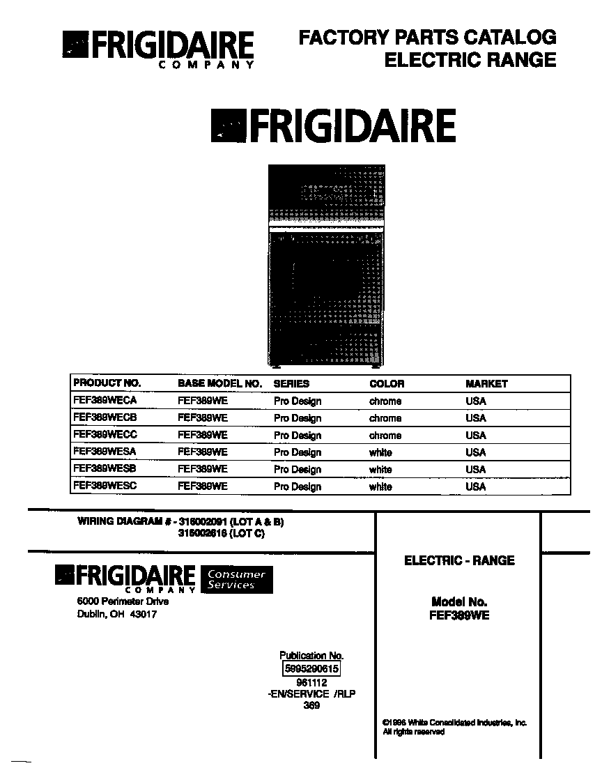 Frigidaire FEF389WESB cover diagram