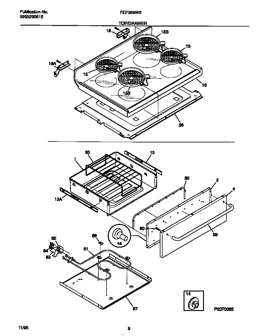 Frigidaire FEF389WESB top/drawer diagram