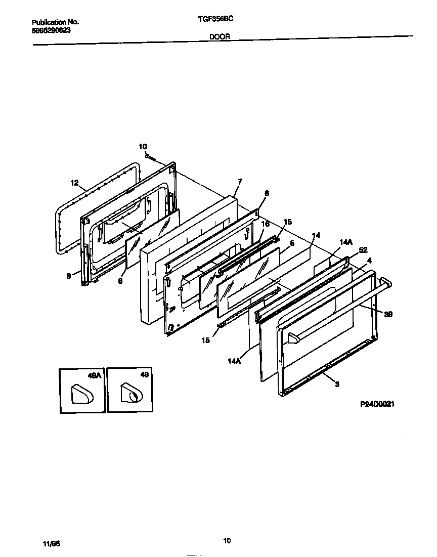 Tappan TGF356BCWE door diagram