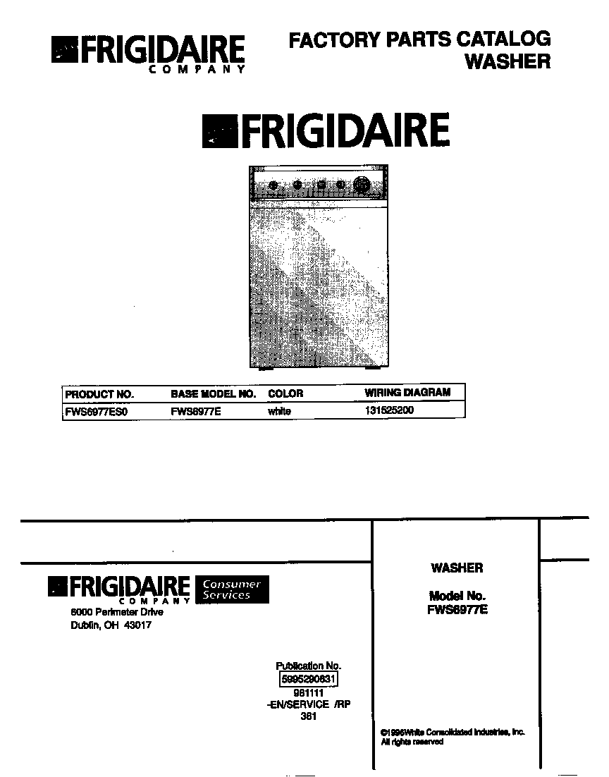 Frigidaire FWS6977ES0 cover diagram