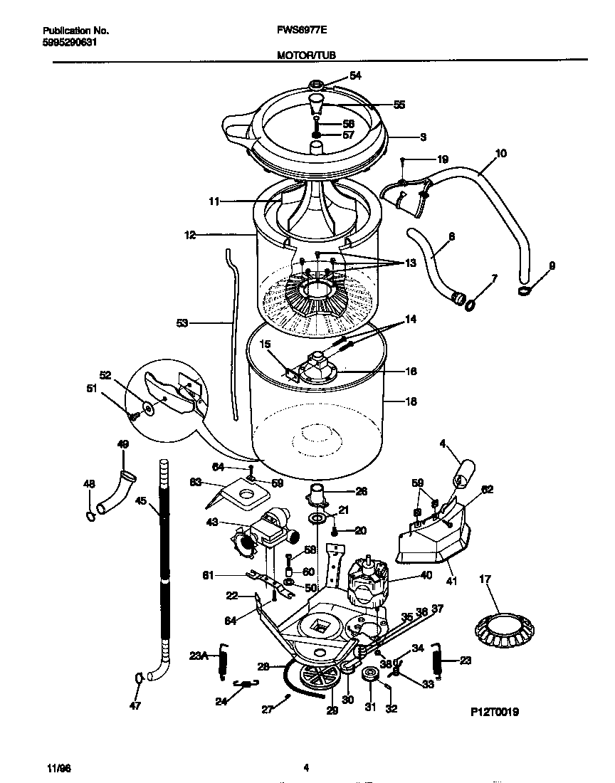 Frigidaire FWS6977ES0 motor/tub diagram