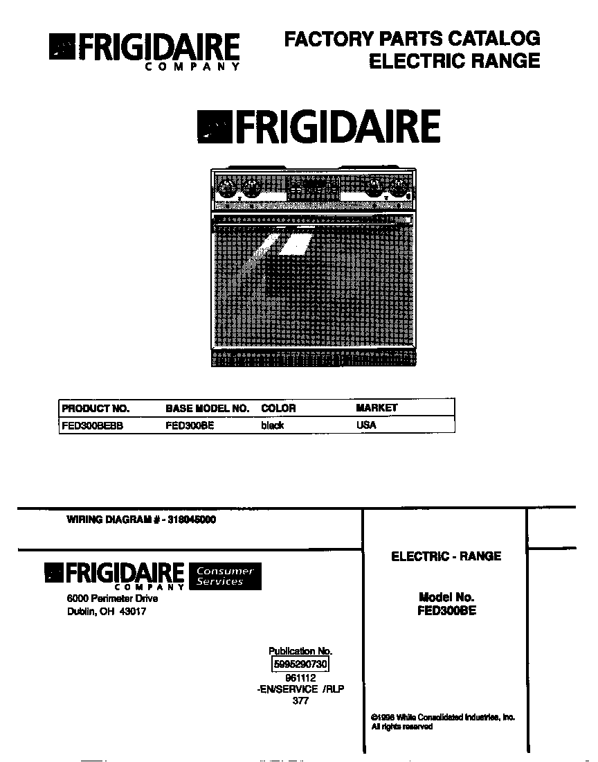 Frigidaire FED300BEBB cover diagram