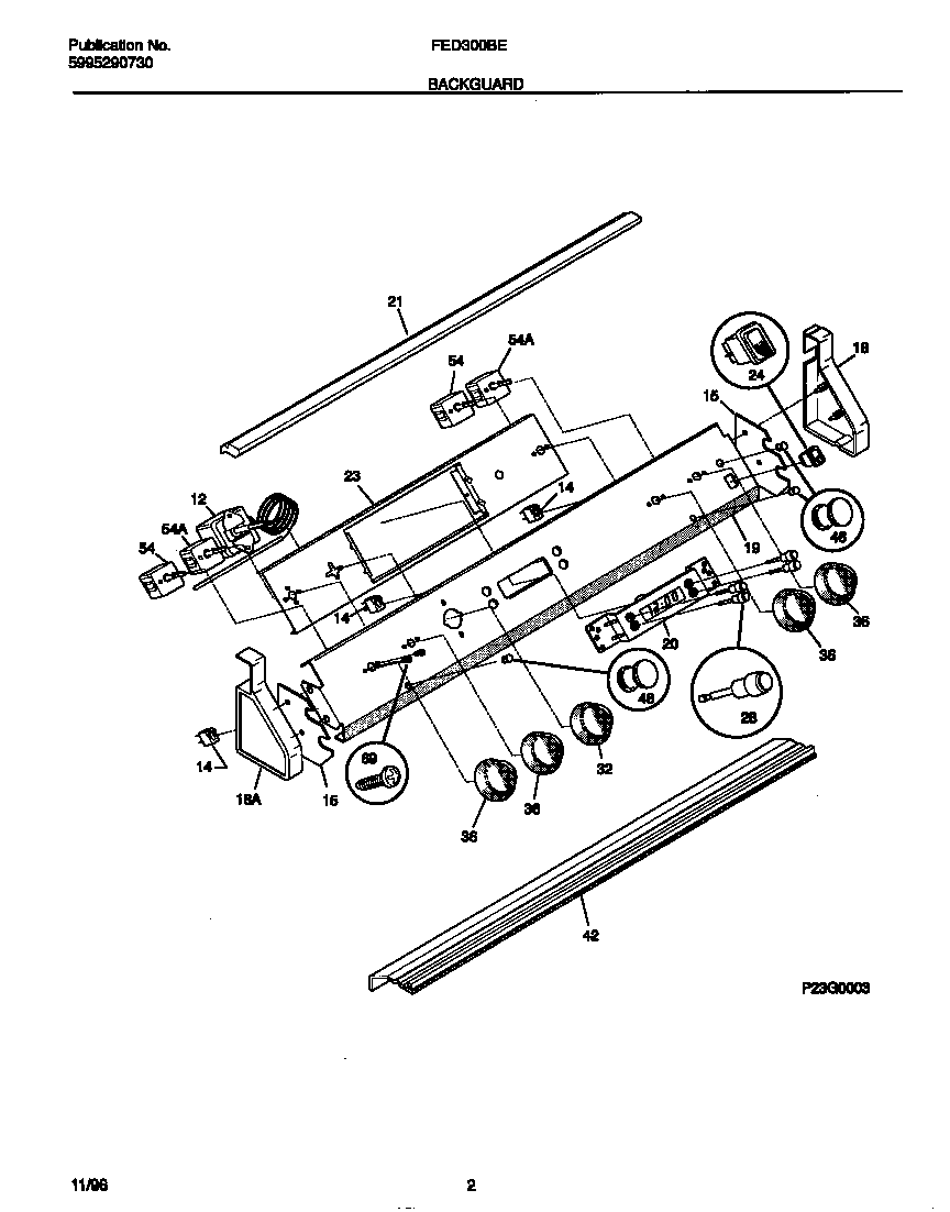 Frigidaire FED300BEBB backguard diagram