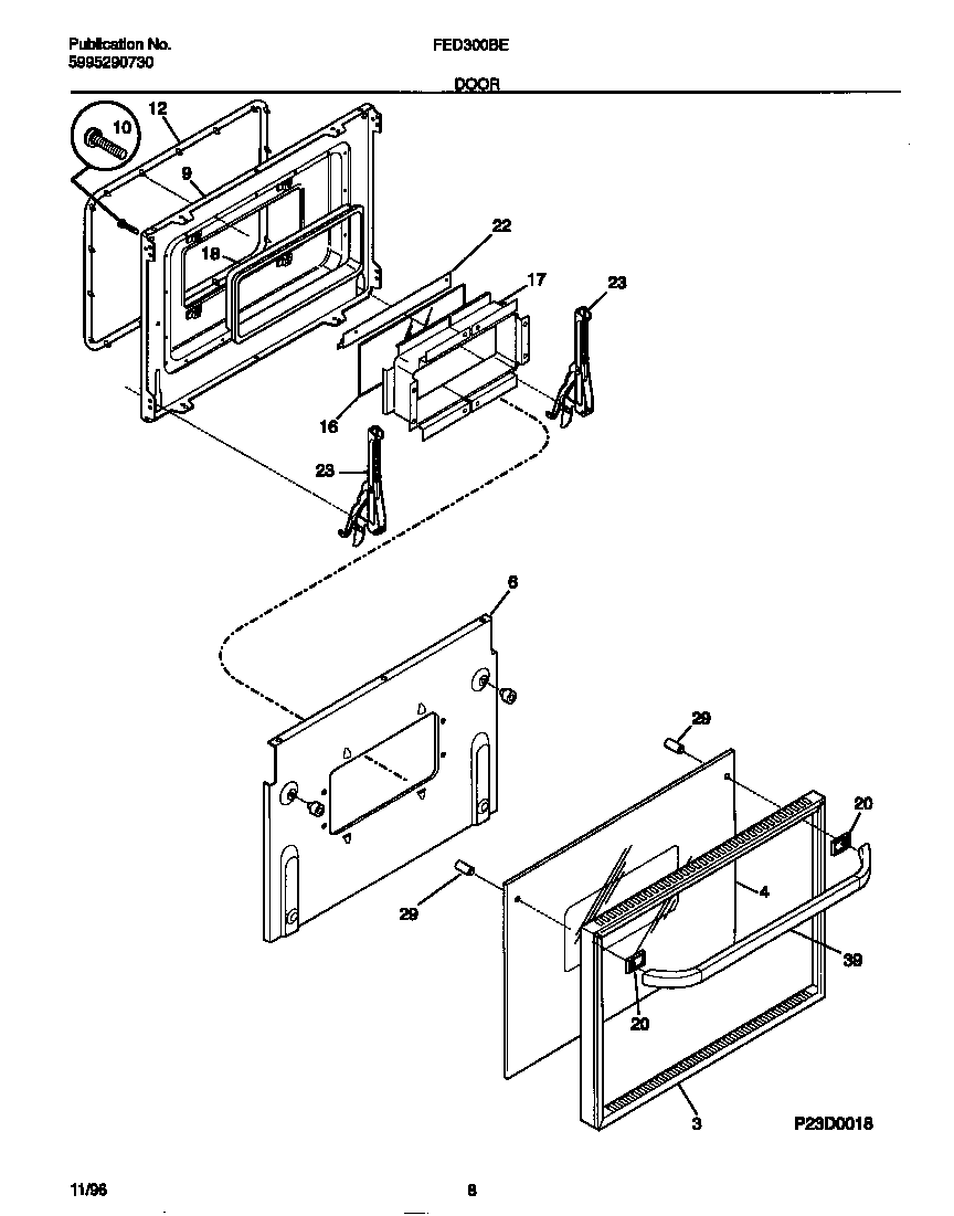 Frigidaire FED300BEBB door diagram