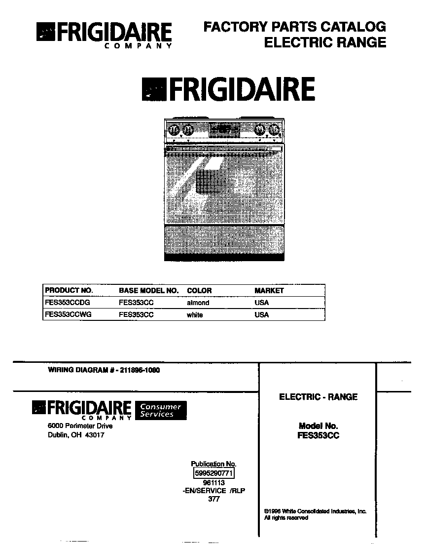 Frigidaire FES353CCDG cover diagram