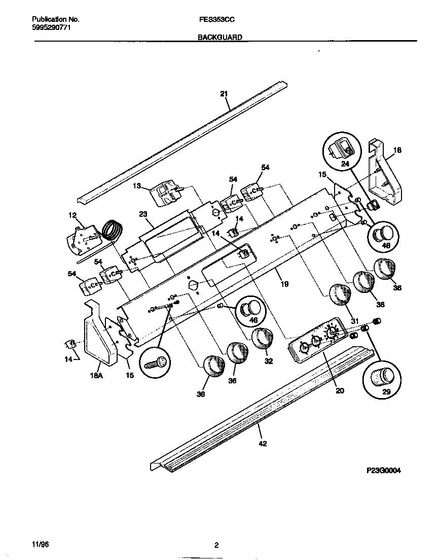 Frigidaire FES353CCDG backguard diagram