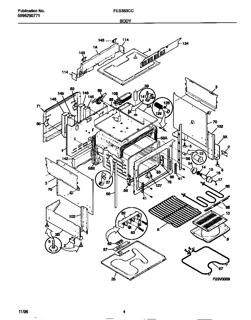 Frigidaire FES353CCDG body diagram