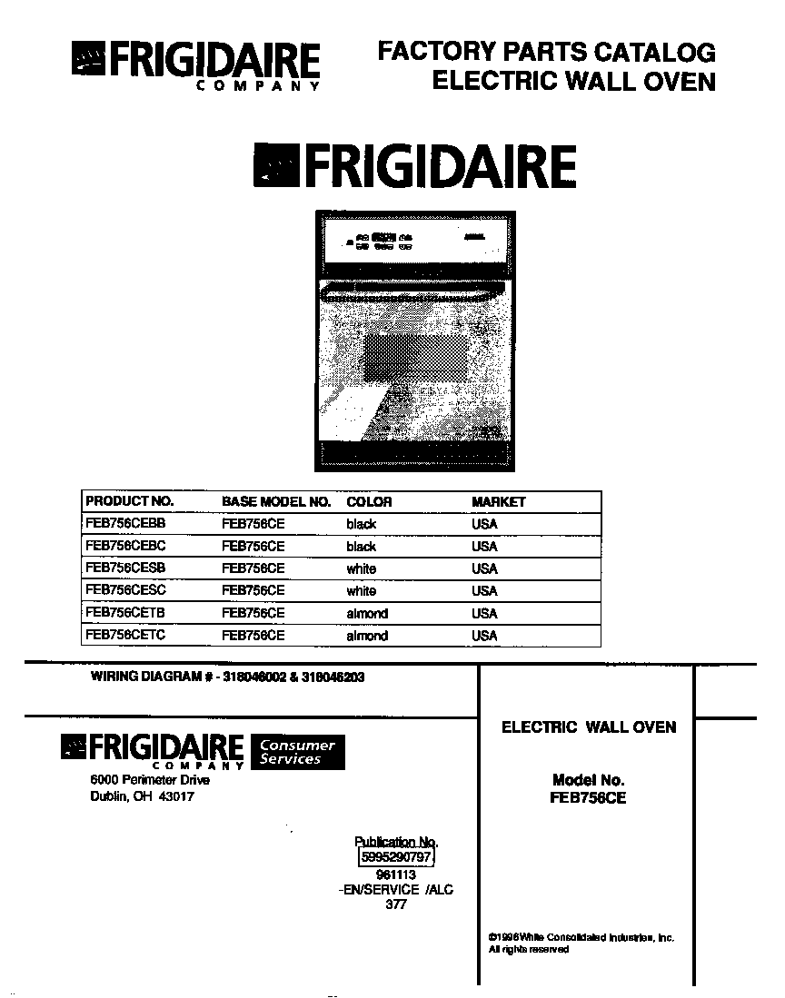 Frigidaire FEB756CETC cover diagram