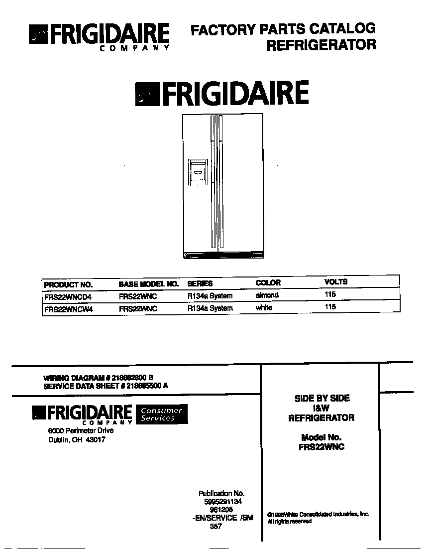 Frigidaire FRS22WNCD4 cover diagram
