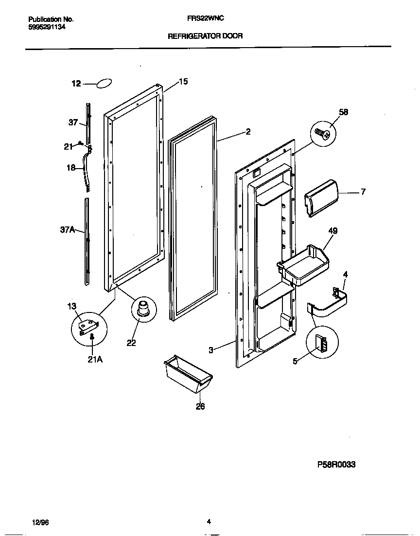 Frigidaire FRS22WNCD4 refrigerator door diagram