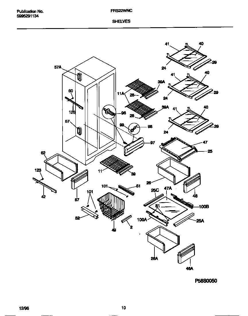 Frigidaire FRS22WNCD4 shelves diagram