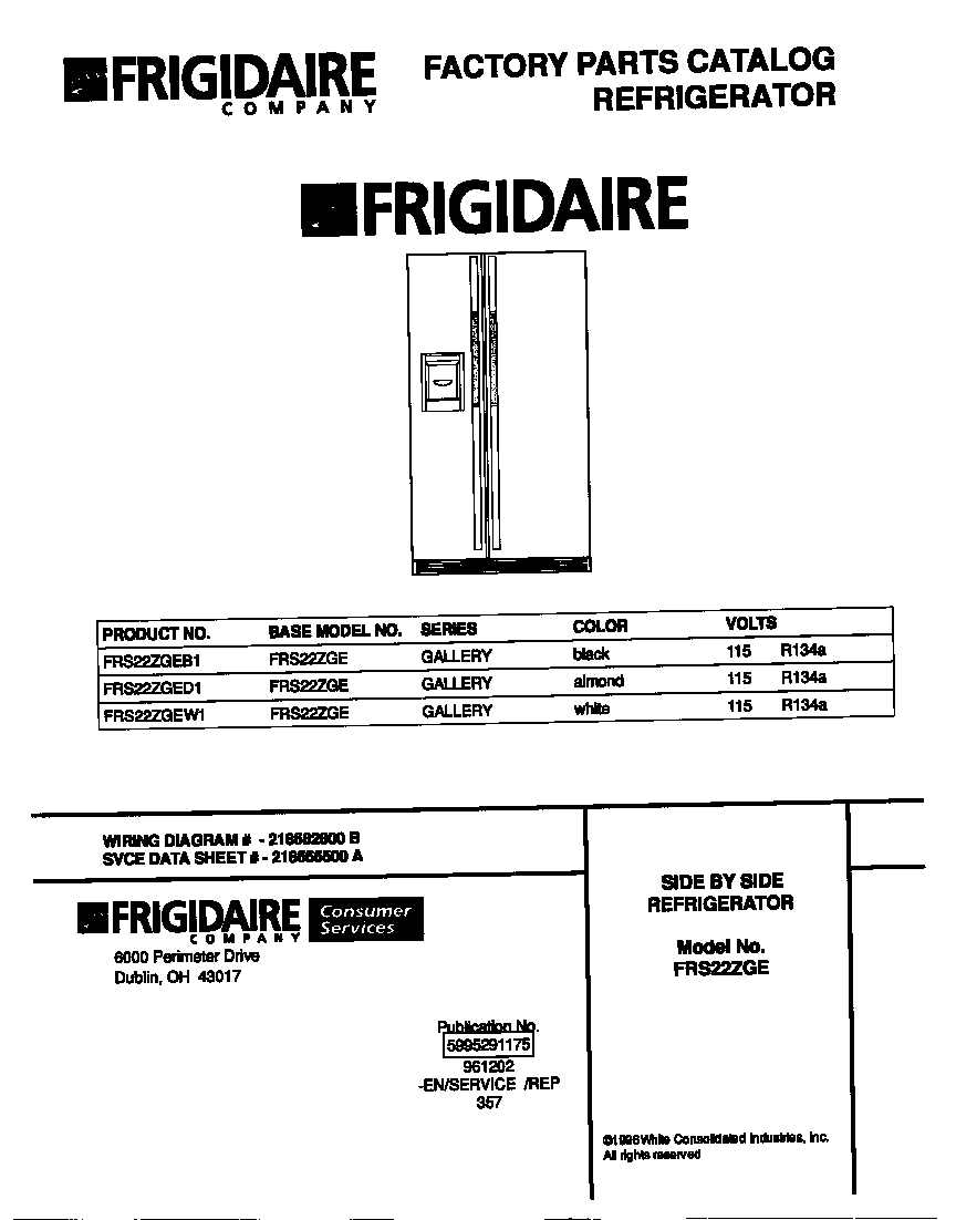 Frigidaire FRS22ZGEB1 cover diagram