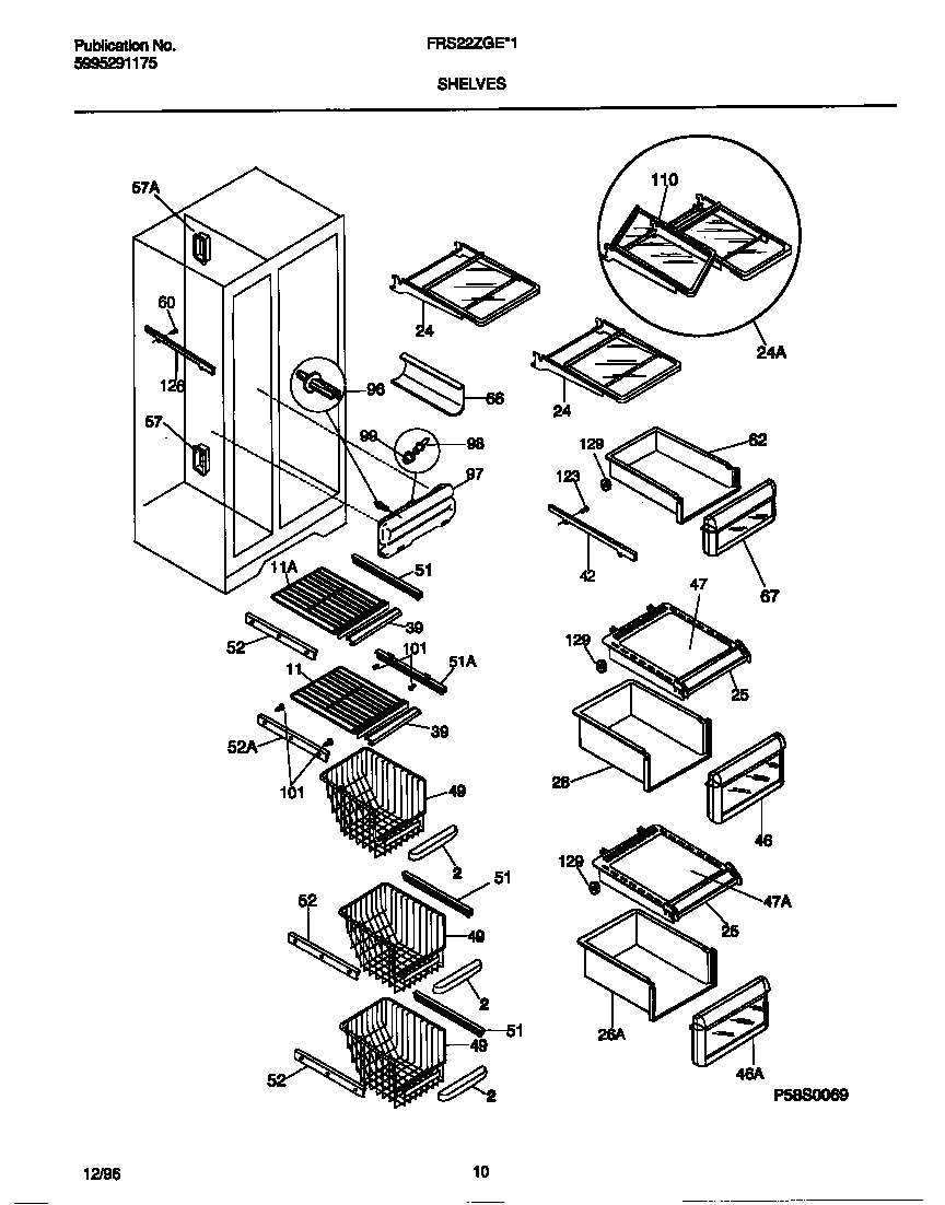 Frigidaire FRS22ZGEB1 shelves diagram