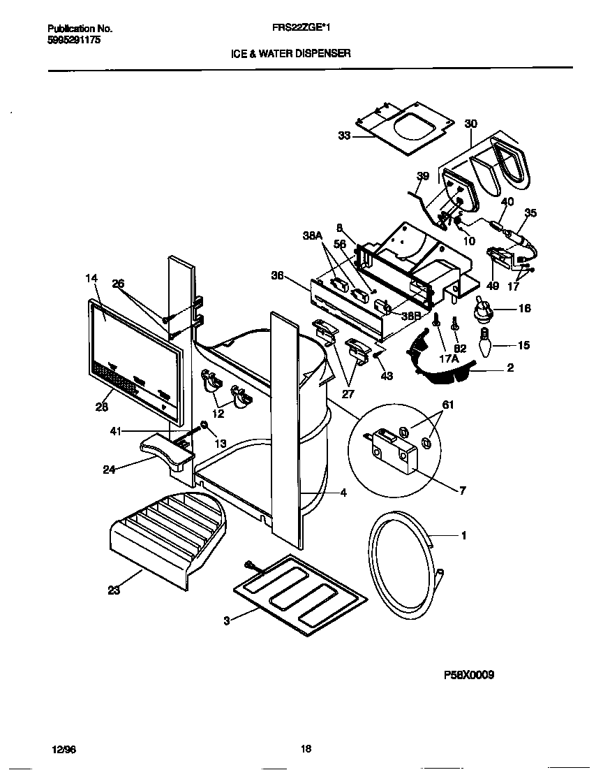 Frigidaire FRS22ZGEB1 ice & water dispenser diagram