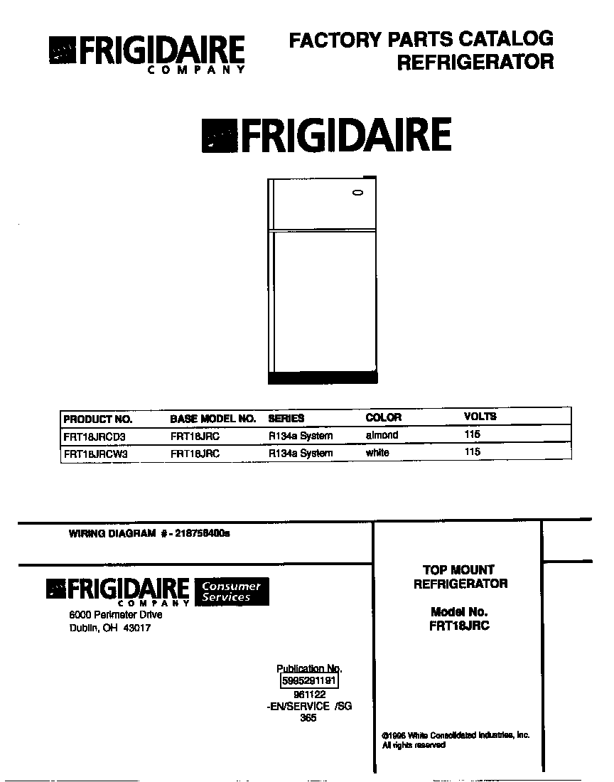 Frigidaire FRT18JRCW3 cover diagram