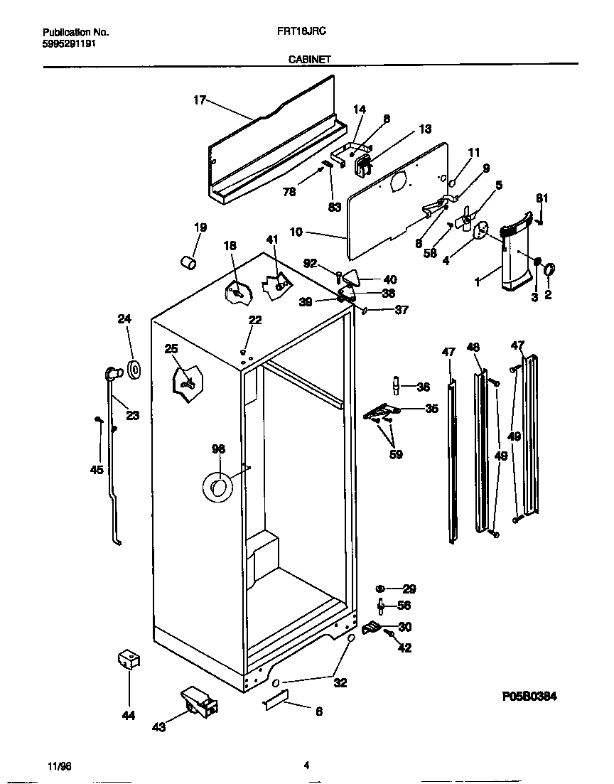 Frigidaire FRT18JRCW3 cabinet diagram