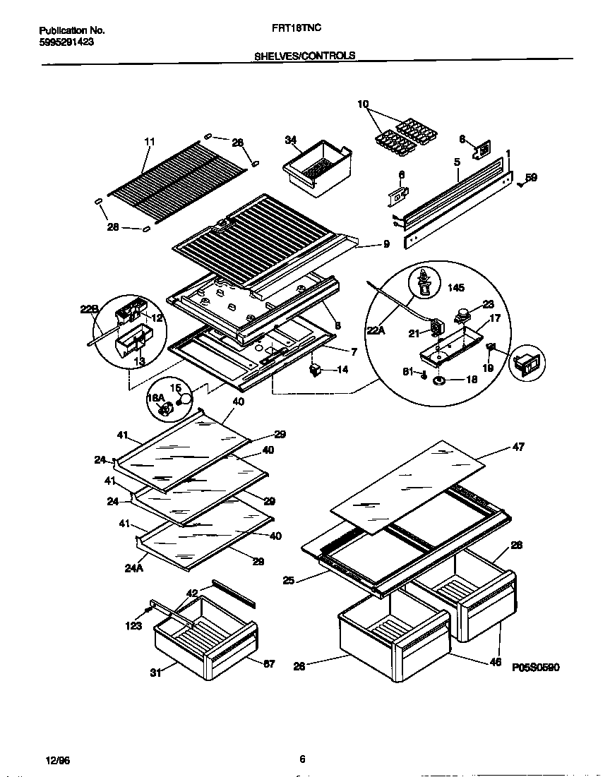 Frigidaire FRT18TNCD4 shelves/controls diagram