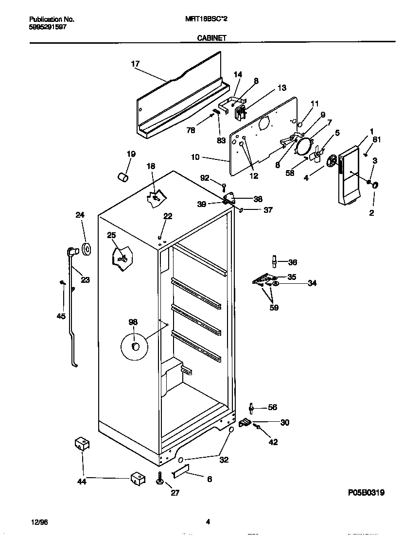 Universal/Multiflex (Frigidaire) MRT18BSCW2 cabinet diagram