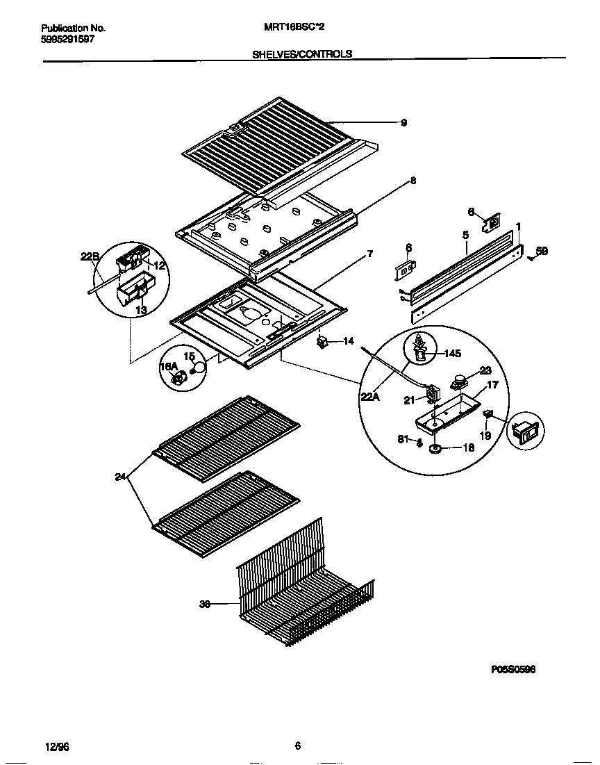 Universal/Multiflex (Frigidaire) MRT18BSCW2 shelves/controls diagram