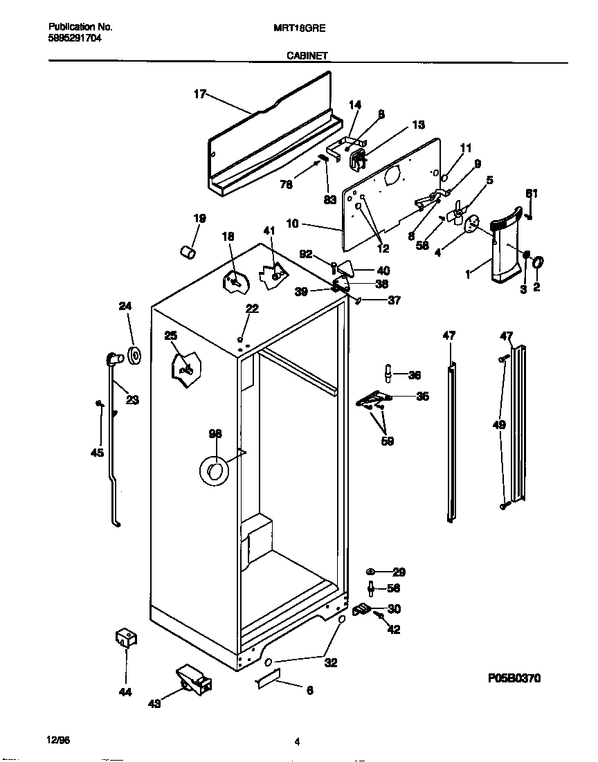 Universal/Multiflex (Frigidaire) MRT18GRED1 cabinet diagram