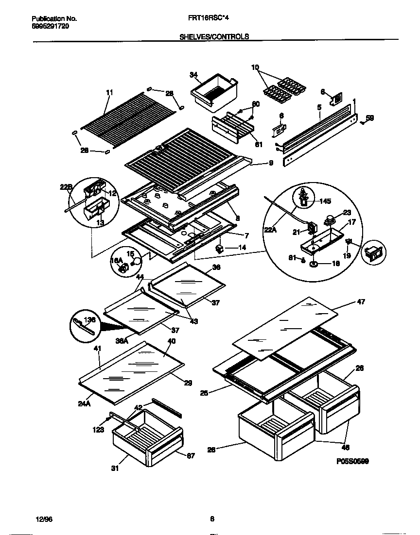 Frigidaire FRT16RSCW4 shelves/controls diagram