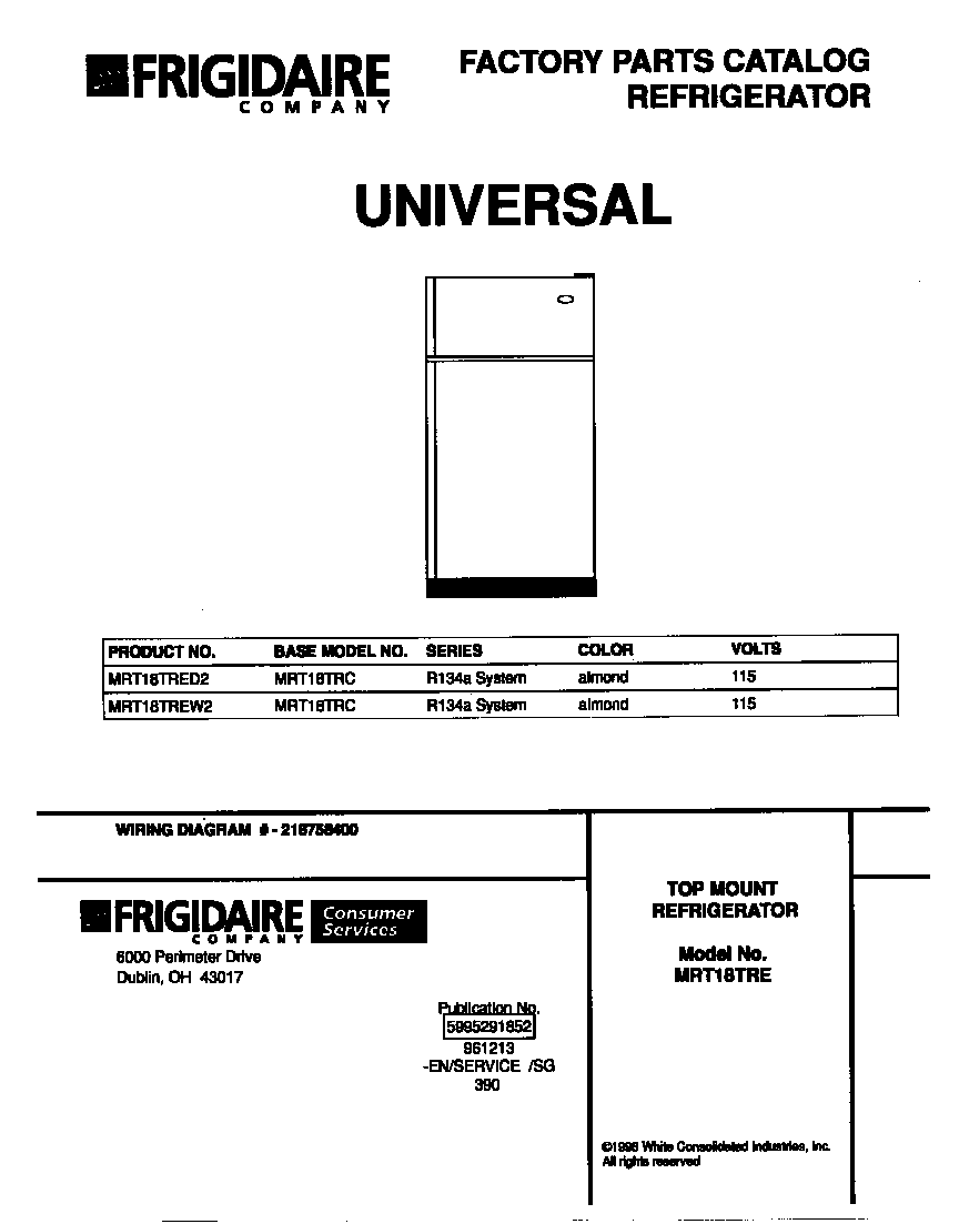Universal/Multiflex (Frigidaire) MRT18TRED2 cover diagram