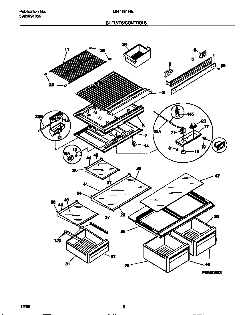 Universal/Multiflex (Frigidaire) MRT18TRED2 shelves/controls diagram