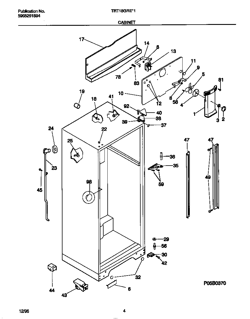 Tappan TRT18GRED1 cabinet diagram
