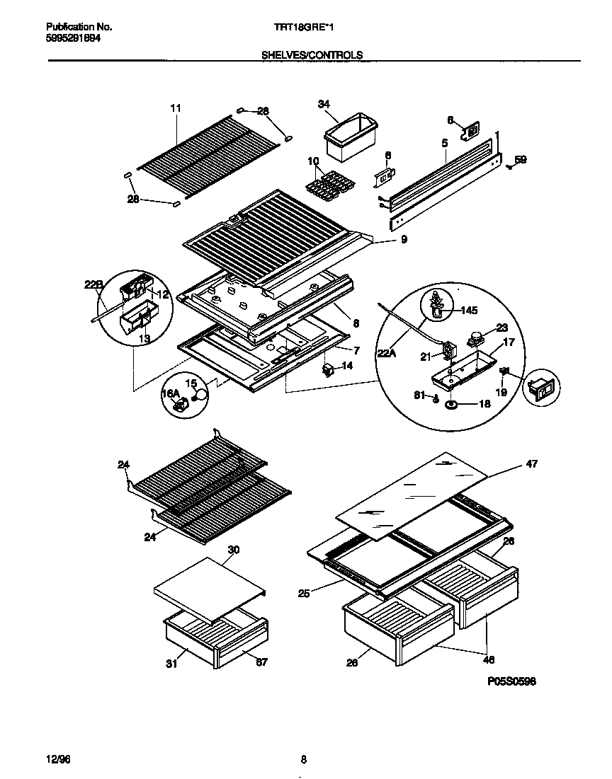 Tappan TRT18GRED1 shelves/controls diagram