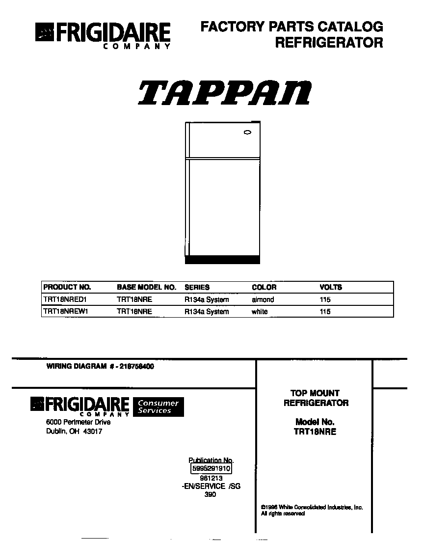Tappan TRT18NREW1 cover diagram