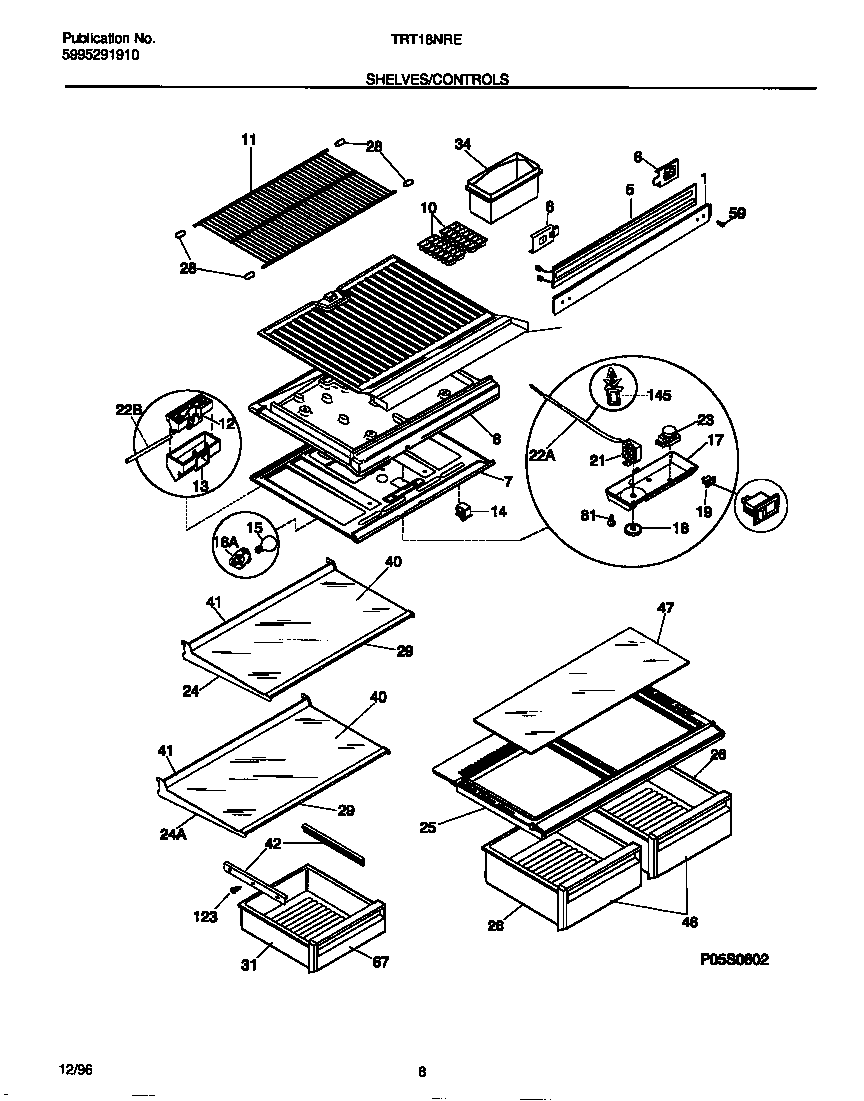Tappan TRT18NREW1 shelves/controls diagram