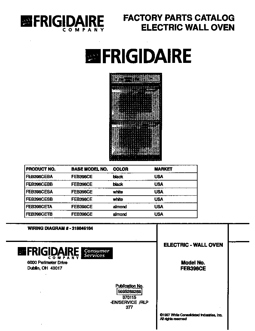 Frigidaire FEB398CETB cover diagram
