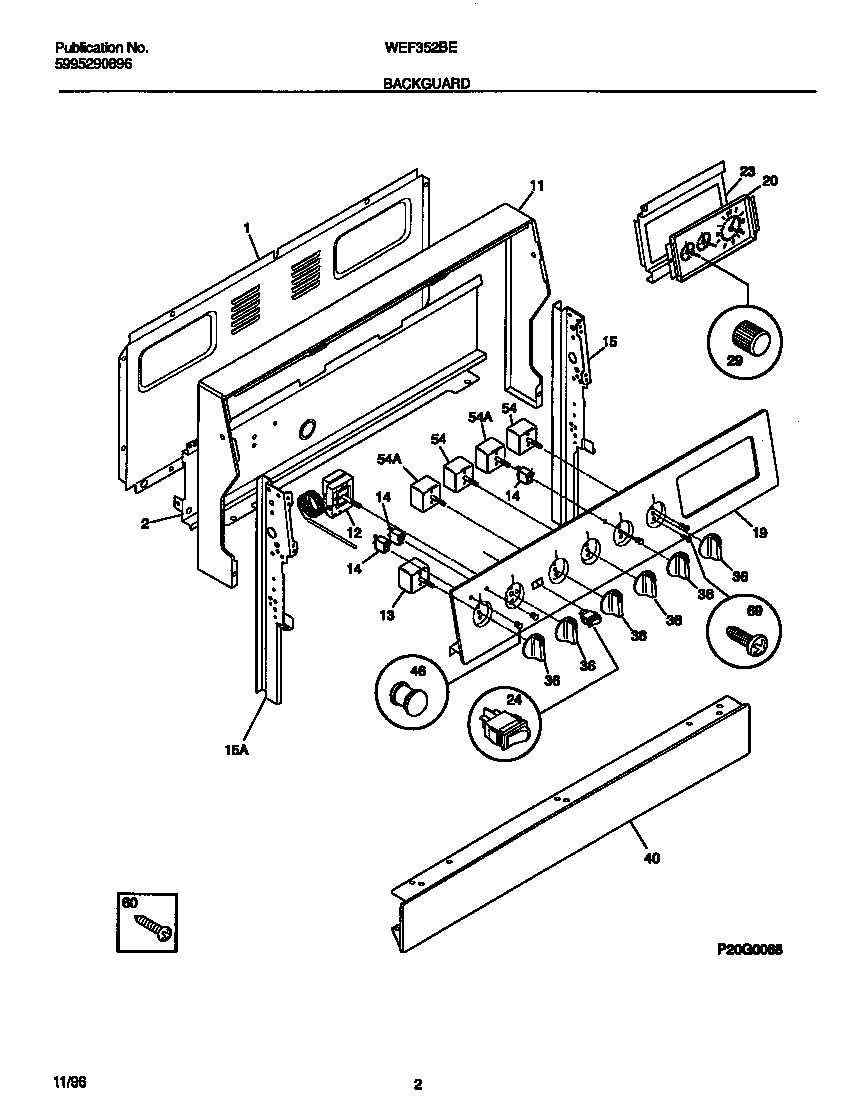 White-Westinghouse WEF352BEDC backguard diagram