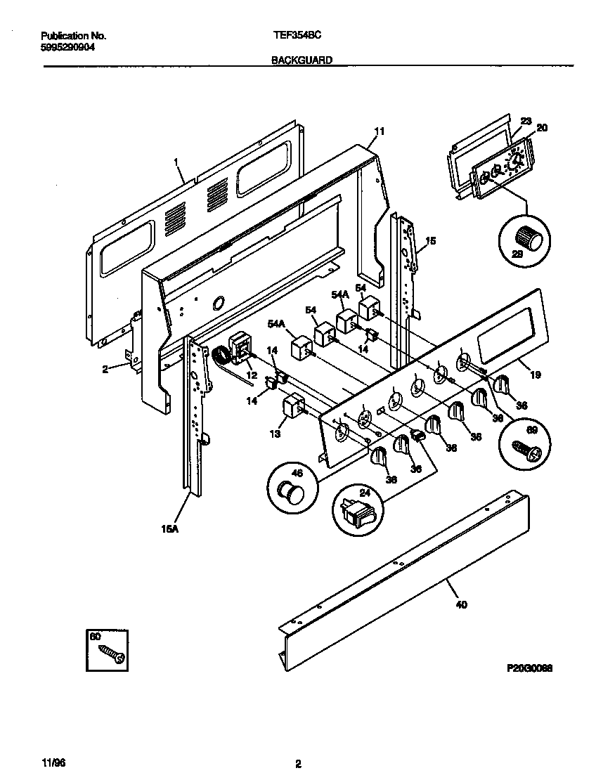 Tappan TEF354BCDD backguard diagram