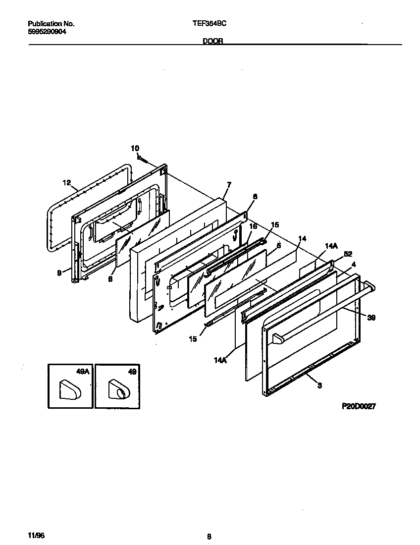Tappan TEF354BCDD door diagram