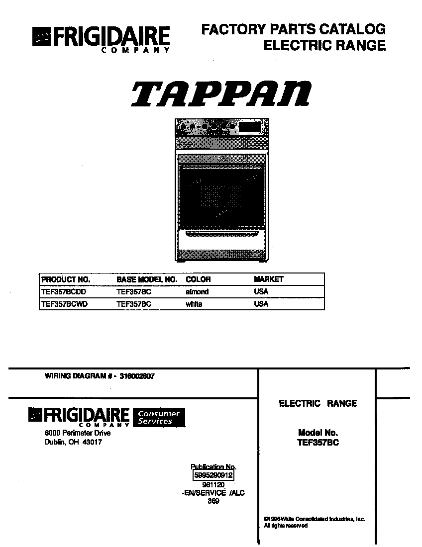 Tappan TEF357BCDD cover diagram