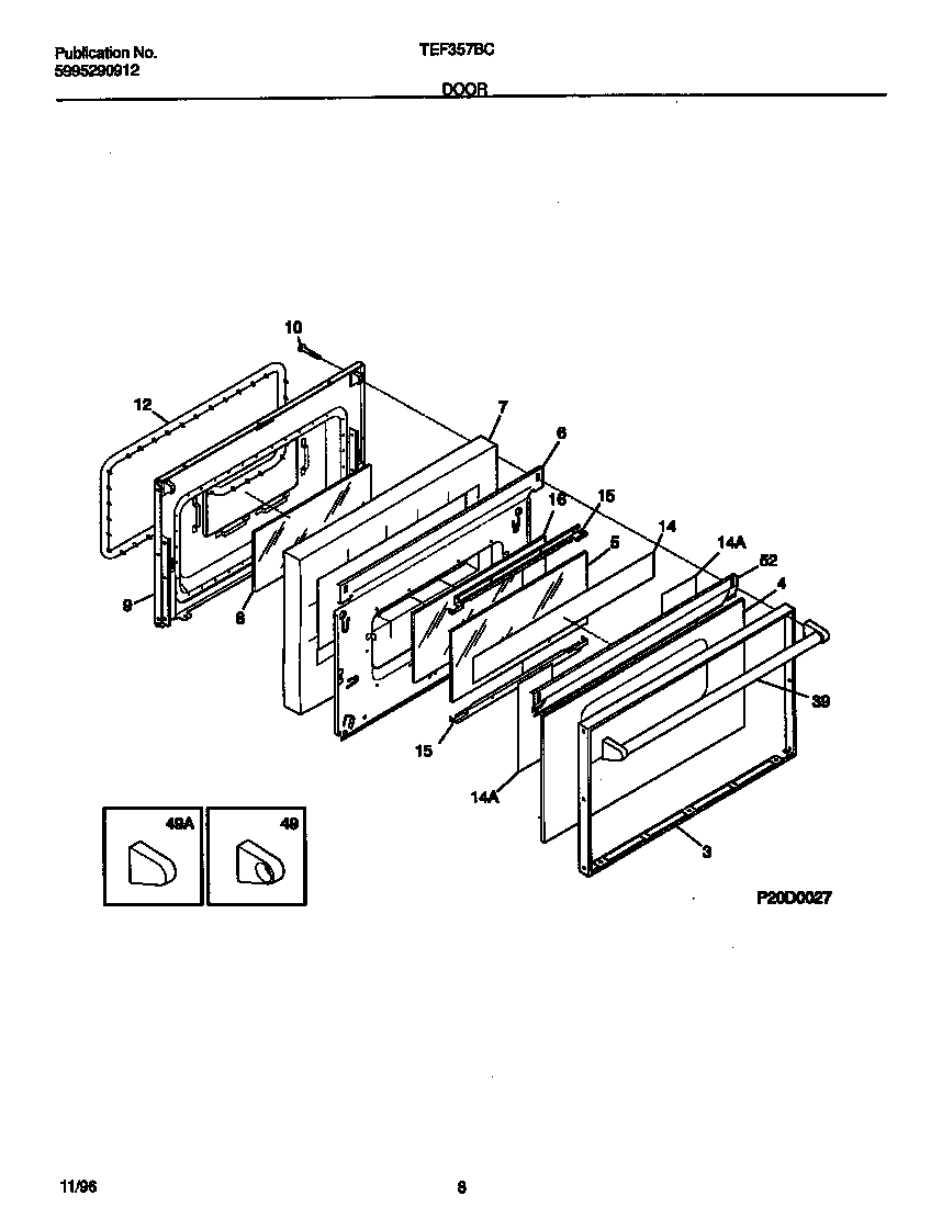 Tappan TEF357BCDD door diagram
