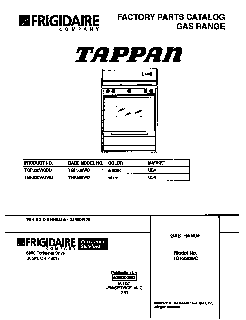 Tappan TGF330WCWD cover diagram