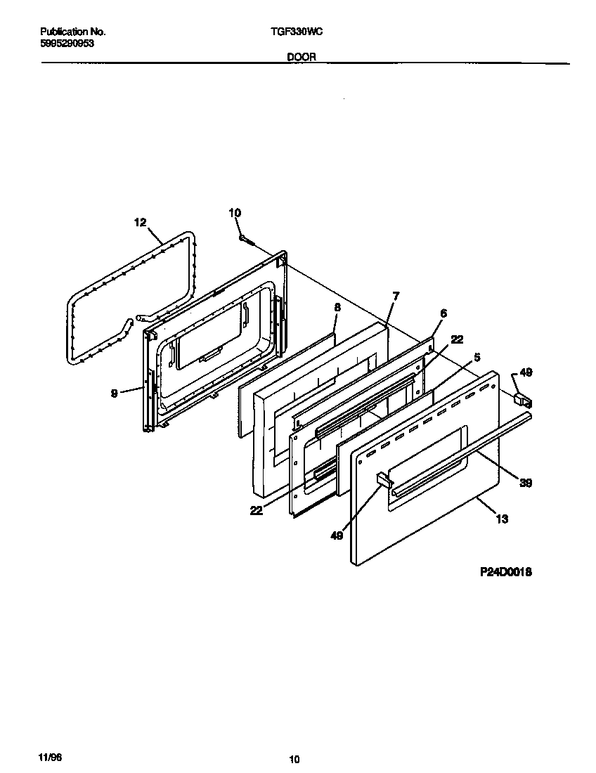 Tappan TGF330WCWD door diagram
