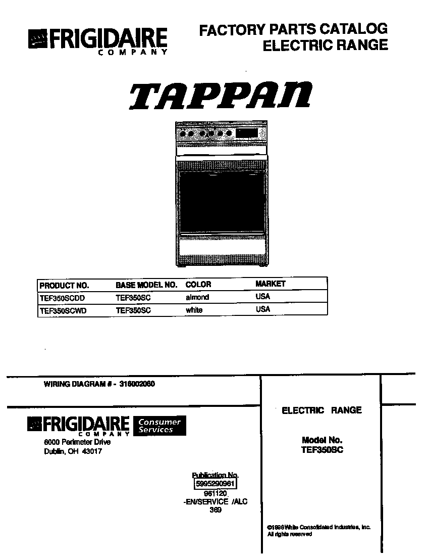 Tappan TEF350SCWD cover diagram
