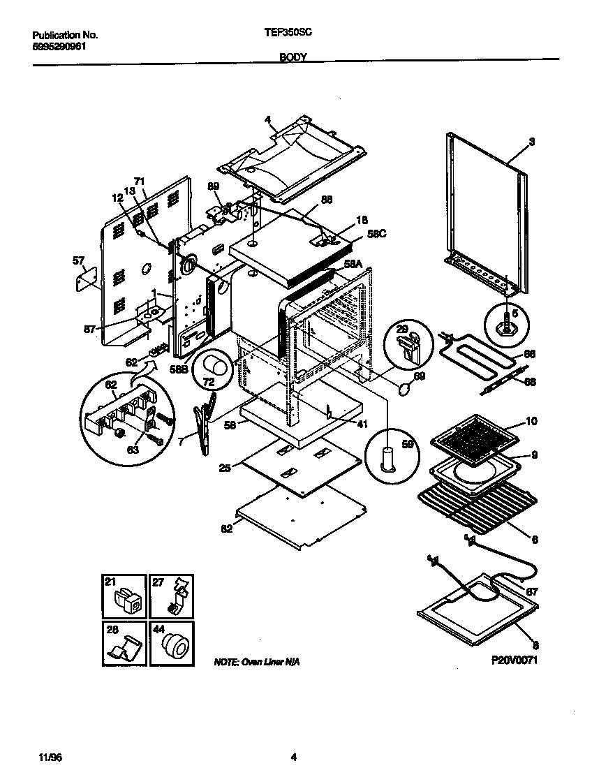 Tappan TEF350SCWD body diagram