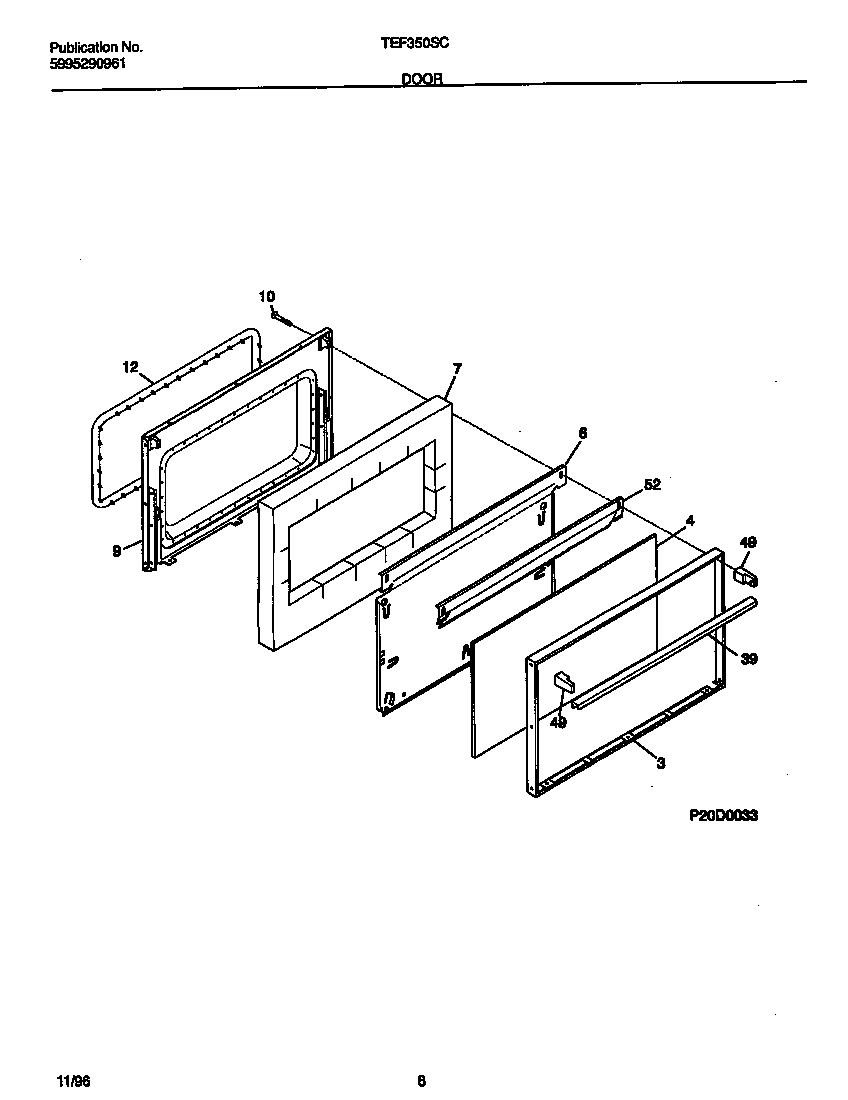 Tappan TEF350SCWD door diagram