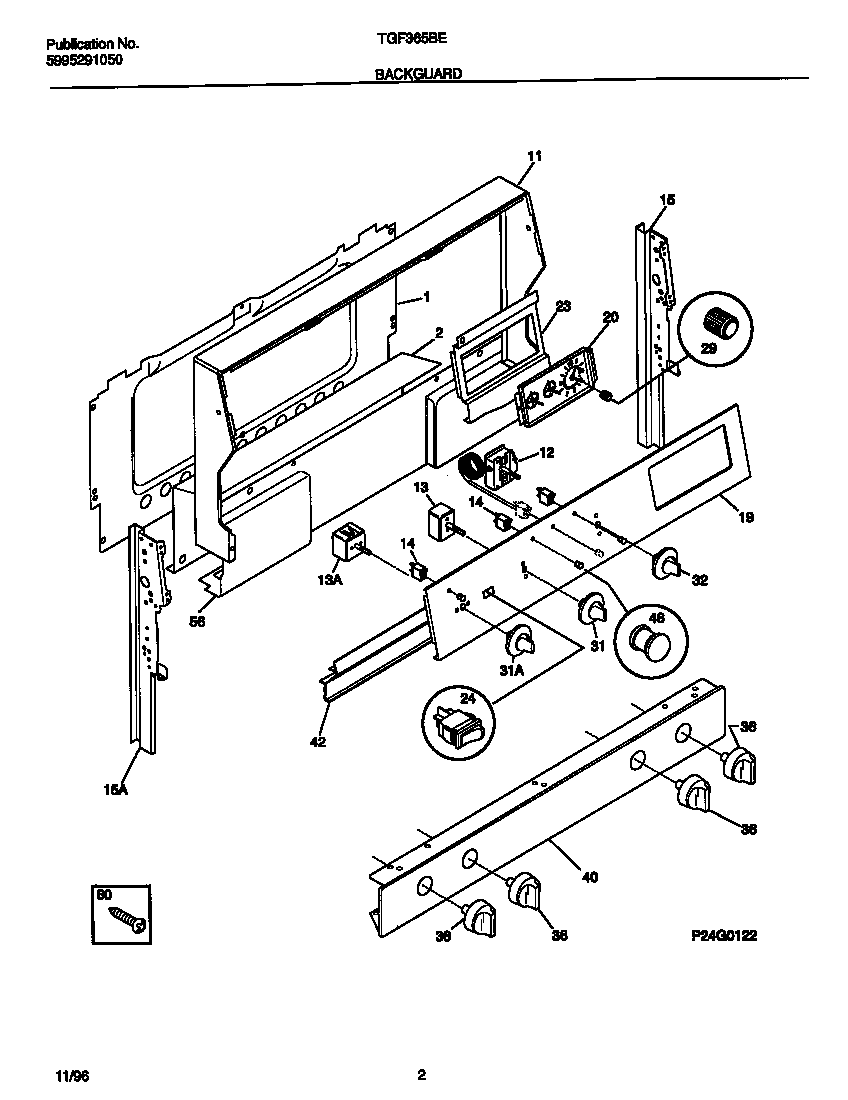 Tappan TGF365BEDB backguard diagram