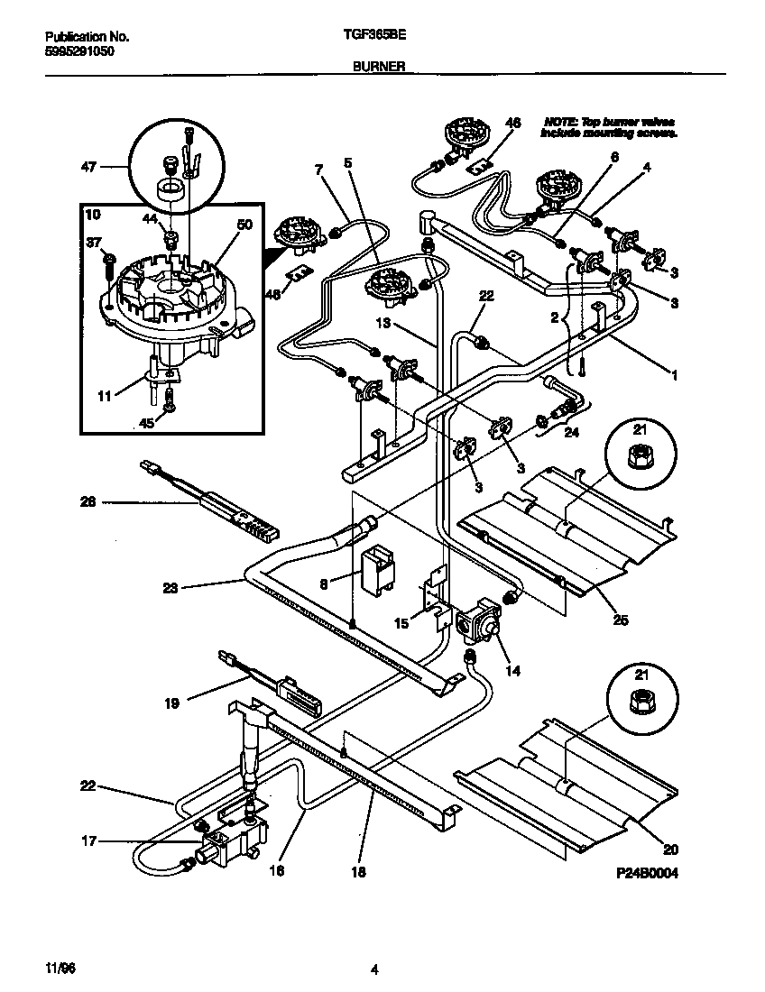Tappan TGF365BEDB burner diagram