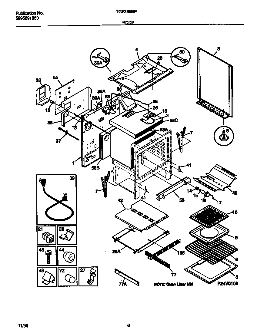 Tappan TGF365BEDB body diagram