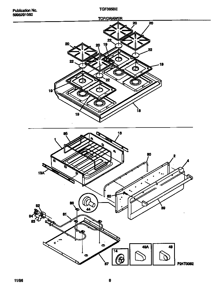 Tappan TGF365BEDB top/drawer diagram