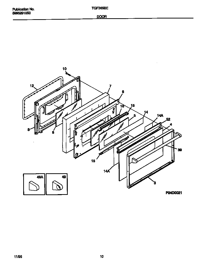 Tappan TGF365BEDB door diagram
