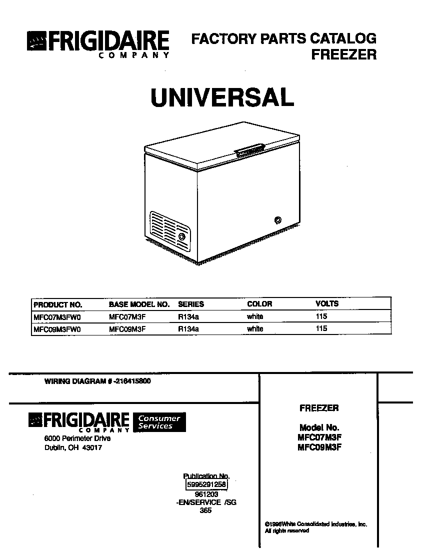 Universal/Multiflex (Frigidaire) MFC09M3FW0 cover diagram