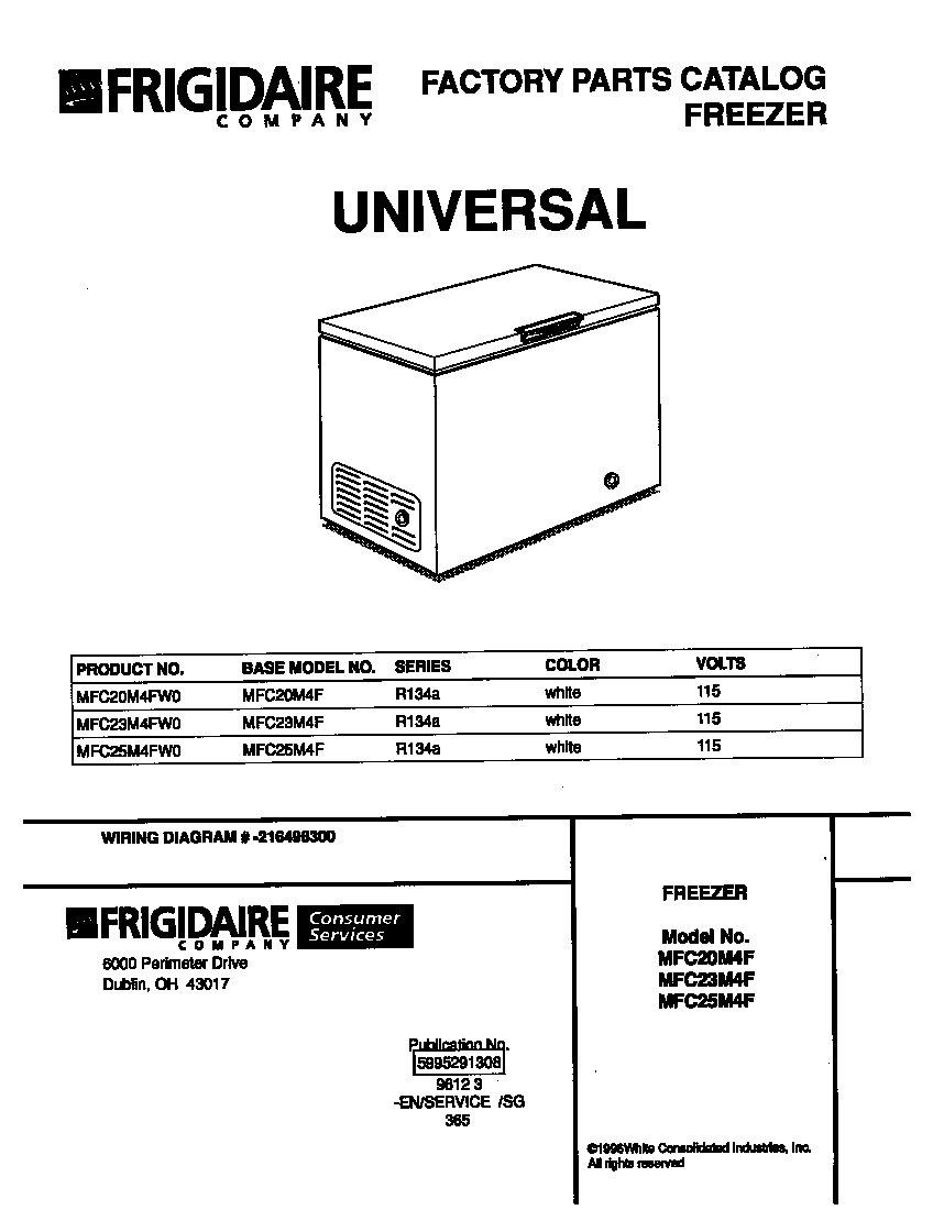 Universal/Multiflex (Frigidaire) MFC20M4FW0 cover diagram